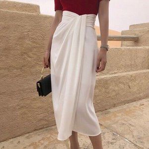 Retro irregular side slit skirt women's high waist asymmetric bow skirt